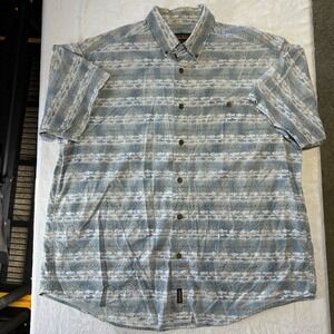Woolrich Shirt Mens Large Fish Pattern Cotton Short Sleeve Button Down XXL‎